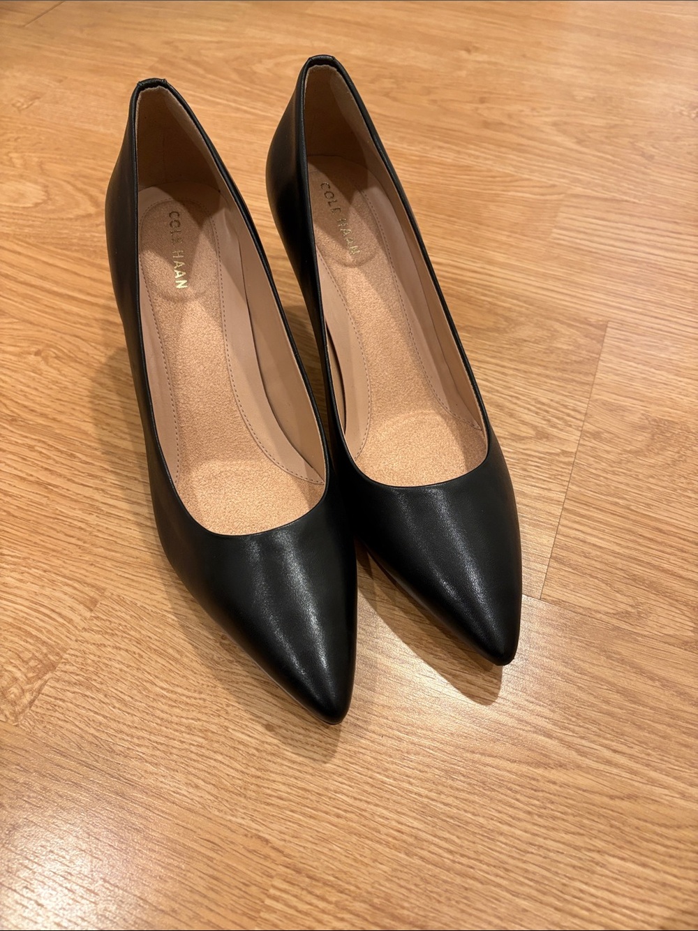 Cole Haan Black Leather Pointed-Toe Pumps